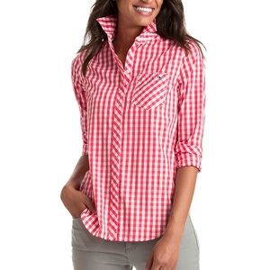 VINEYARD VINES Relaxed Seabreeze Gingham Pocket Button-up Shirt in Red Size XS/0